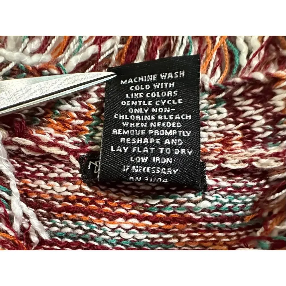 New Direction Womens Open Front Cardigan Sweater Medium Burgundy Aztec Fringe - Picture 4 of 7